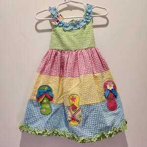 Emily Rose Toddler 2T Seersucker Colorblock Sundress Dress Summer Sandals Bow